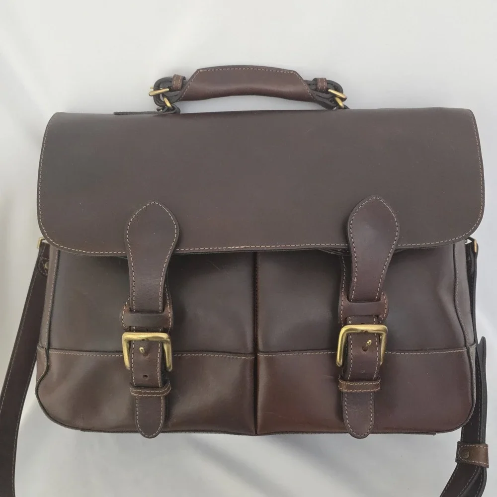 Wilsons Pelle Studio Italian Leather Satchel Briefcase Brown Messenger Bag Y2K